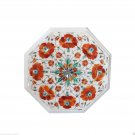 12" White Marble Coffee Table Top Hakik Handmade Semi Precious Garden Table Top