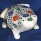 Marble Lapis Frog sculpture Decor Home Handmade Pietra dura Design Inlay Floral