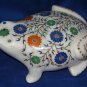 Marble Lapis Frog sculpture Decor Home Handmade Pietra dura Design Inlay Floral