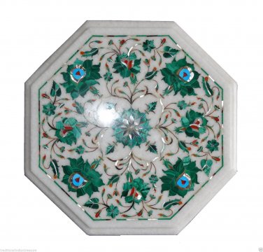 12"x12" Marble Coffee Table Top Malachite Marquetry Arts Pauashell Gem Art H005