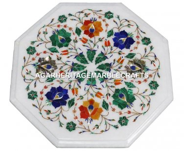 White Marble Coffee Table Top Inlay Handmade Marquetry Gifts Mosaic Decor H1393