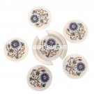 White Marble Coffee Coaster Set Lapis Stone Mosaic Inlay Kitchen Art Decor H3565