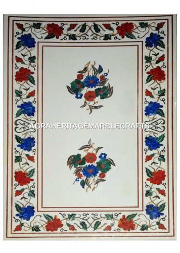 3'x2' Marble Dining Table Lapis Stone Inlay Pietradura Patio Mosaic Decor H3087