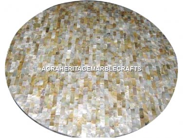 White Marble Coffee Round Table Top Sea Shell Inlay Outdoor Mosaic Decor H3009