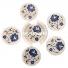 White Marble Coffee Coaster Set Lapis Lazuli Stone Inlay Table Decor Gifts H3561