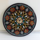 24" Black Marble Coffee Dining Table Top Marquetry Handmade Decorative Arts