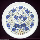 White Marble Serving Plate Real Lapis Stone Inlay Mosaic Work Art Kitchen Decor