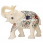 White Marble Elephant Statue Marquetry Floral Inlay Decorative Gift Arts H3545