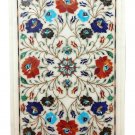 16"x11" White Marble Coffee Corner Table Top Semi Precious Inlay Outdoor Decor
