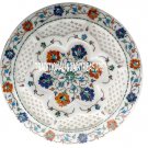 13" White Marble Plate Real Gems Inlay Lattice Art Pietradura Kitchen Art Decor