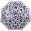 18'' White Marble Coffee Table Top Multi Gems Marquetry Inlay Work Decor H3077