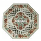 White Marble Coffee Table Top Hakik Stone Filligree Inlaid Arts Home Decor H3907