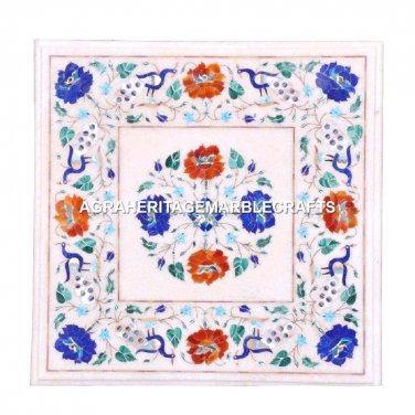 Marble Side Table Top Lapis Floral Marquetry Inlay Work Patio Arts Decor H1704