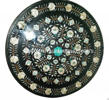 Marble Coffee Dining Table Top Inlay Abalone Stone Floral Marquetry Decor H926