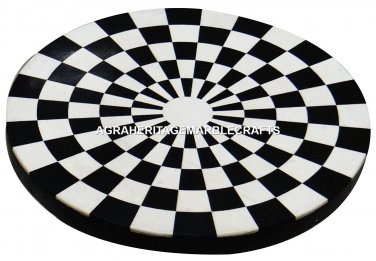 Marble Black Coffee Table Top Chess Art Inlaid Occasional Special Decor H2971