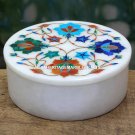Marble Round Jewelry Box Multi Marquetry Inlay Beautiful Gift Decorative H4598