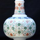 Antique White Marble Flower Vase Micro Mosaic Inlay Work Collectible Gifts H1947 Antique White Marble Flower Vase Micro Mosaic Inlay Work Collectible Gifts H1947