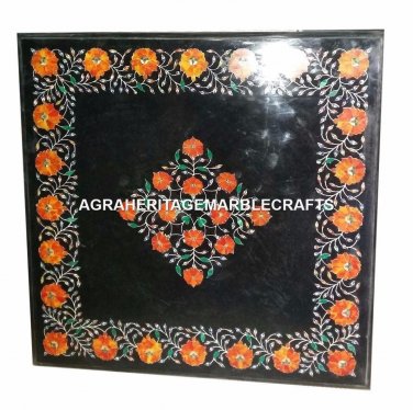 Marvelous Marble Black Side End Table Top Mosaic Fine Inlay Art Decorative H4423