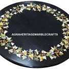 Marble Black Marquetry Top Coffee Table Mosaic Stone Inlay Gems Arts Decor H2970