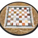 Black Round Marble Chess Hallway Table Top Rare Inlay Mosaic Patio Decor H4584