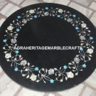 Black Marble Round Coffee Hallway Table Top Mother of Pearl Inlay Decor H4400
