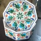 6" Marble Girls Jewelry Gift Box Malachite Parrot Inlay Fine Art Home Decor M062
