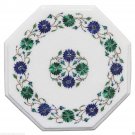 12" White Marble Center Table Top Lapis Stone Pietradura Inlay Art Garden Decor 12" White Marble Center Table Top Lapis Stone Pietradura Inlay Art Garden Decor