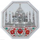18" White Marble Coffee Table Top Taj Mahal Hakik Pietra Dura With Stand New Art