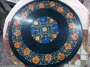 24" Black Marble Lapis Lazuli Coffee Mosaic Table Top High Quality Hakik Floral
