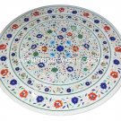 White Marble Top Table Marquetry Work Lapis Stone Inlay Pietradura Arts H2878