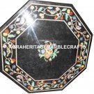 Black Marble Coffee Side Table Top Floral Inlay Furniture Mosaic Art Decor H2454