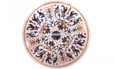 White Round Marble Office Center Table Top Mosaic Inlay Art Corridor Decor H5659