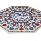 White Marble Top Dining Table Multi Art Pietradura Gems Inlay Garden Decor H3726
