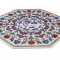 White Marble Top Dining Table Multi Art Pietradura Gems Inlay Garden Decor H3726