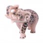7" Exclusive Marble Elephant Statue Pauashell Inlay Floral Precious Gemstone E43