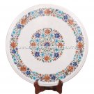 White Marble End Corner Table Top Floral Art Hakik Inlay Work Mosaic Decor H2491