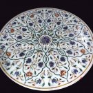 Marble Round Outdoor Coffee Table Top Lapis Lazuli Inlay Occasional Decor H4502