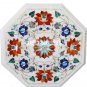 12" White Octagon Marble Top Table Marquetry Hakik Stone Inlay Art Patio Decor