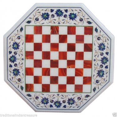 15" Marble Coffee Corner Chess Table Top Multi Gemstone Mosaic Inlay Patio Arts