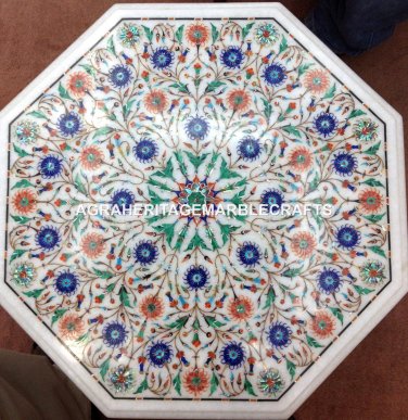 15" Marble Coffee Table Marquetry Gems Inlay Collectible Art Hallway Decor H3128