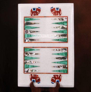 20''x14'' Marble Backgammon Table Pauashell Marquetry Inlay Mosaic Decor H3694