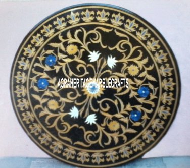 Black Marble Dining Table Top Marquetry Inlay Living Room Mosaic Home Deco H3228