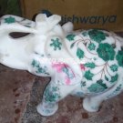 7" White Marble Elephant Trunk Up Real Malachite Inlay Floral Decor Mosaic Gift 7" White Marble Elephant Trunk Up Real Malachite Inlay Floral Decor Mosaic Gift