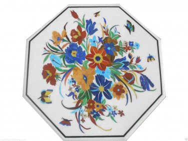 24" White Marble Mosaic Inlay Top Table Marquetry Work Home Decor butterflies