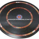 Black Marble Round Coffee Table Top Carnelian Mosaic Inlaid Living Decor H2991