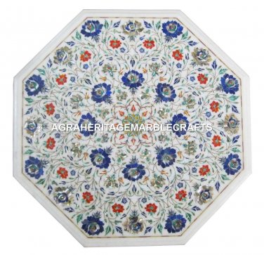 30" Marble Coffee Table Top Pietra Dura Table Semi Precious Handmade Gifts
