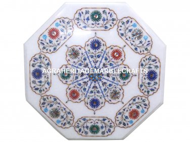 12" White Marble Side Coffee Table Marquetry Inlay Pietradure Garden Decor H3018