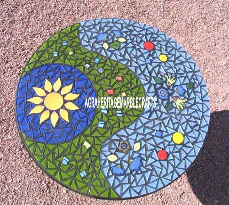 Black Marble Coffee Table Top Semi Precious Mosaic Art Inlay Hallway