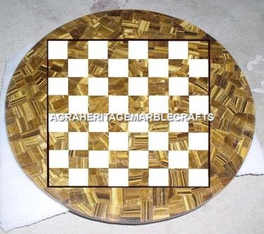 Marble Chess Center Coffee Table Top Tiger Eye Inlay Stone Hallway Decor H4881