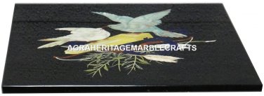 White Marble Center Table Top Birds Semi Precious Stone Inlay Mosaic Decor H2987